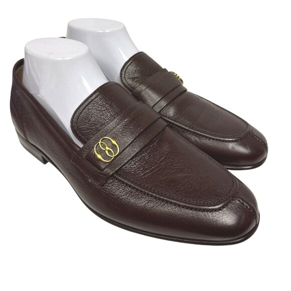 Bally Suisse Men's Loafer Logo Calf Leather Brown Slip On Block Heel Size 8 NEW - Picture 2 of 14